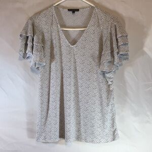 Adrianna Papell Women Large Polka Dot Ruffle Sleeve Blouse V Neck Dressy Chic